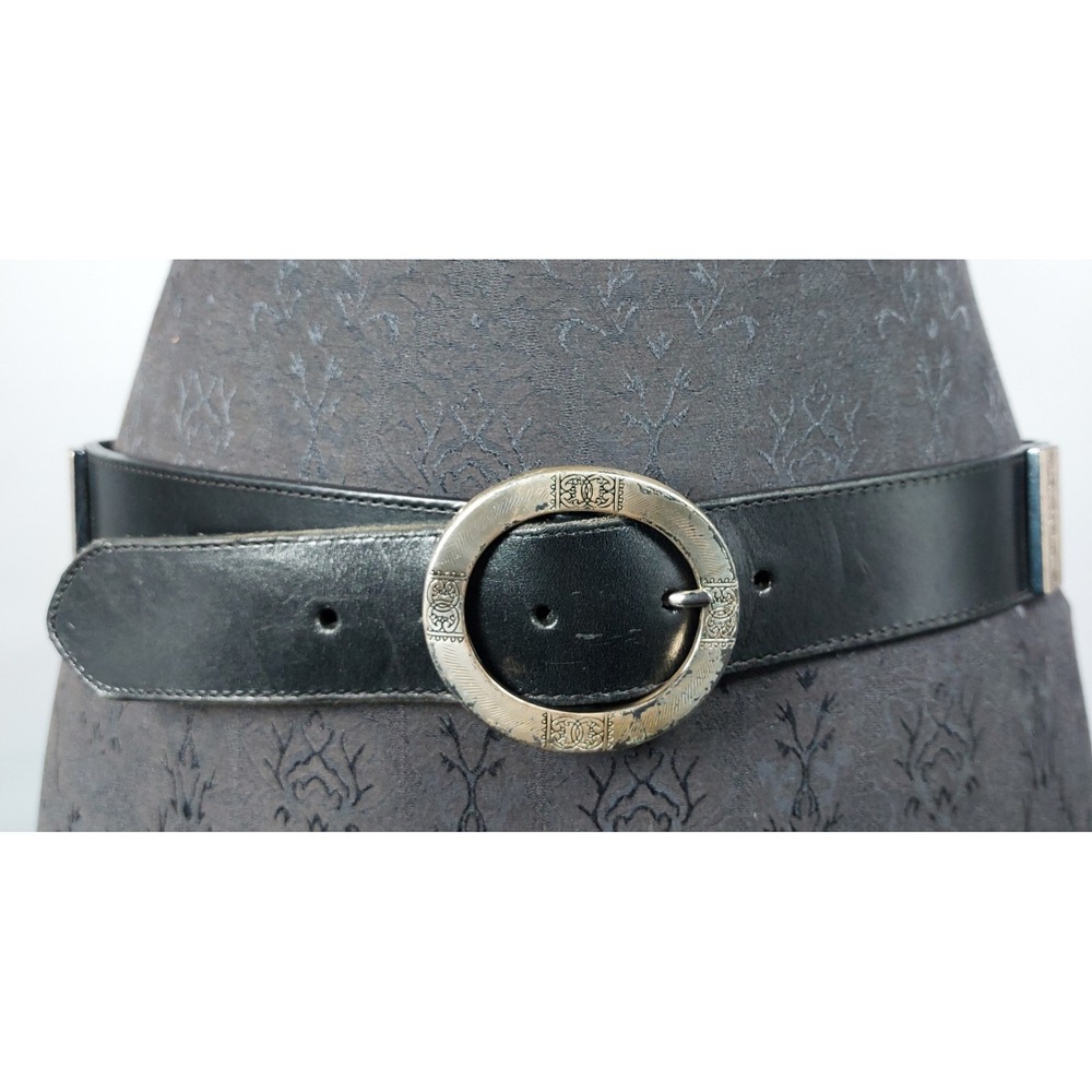 Vtg Brighton Womens Black Leather Belt 47003 Size Large 1.5"x39" (adjust 32-36)